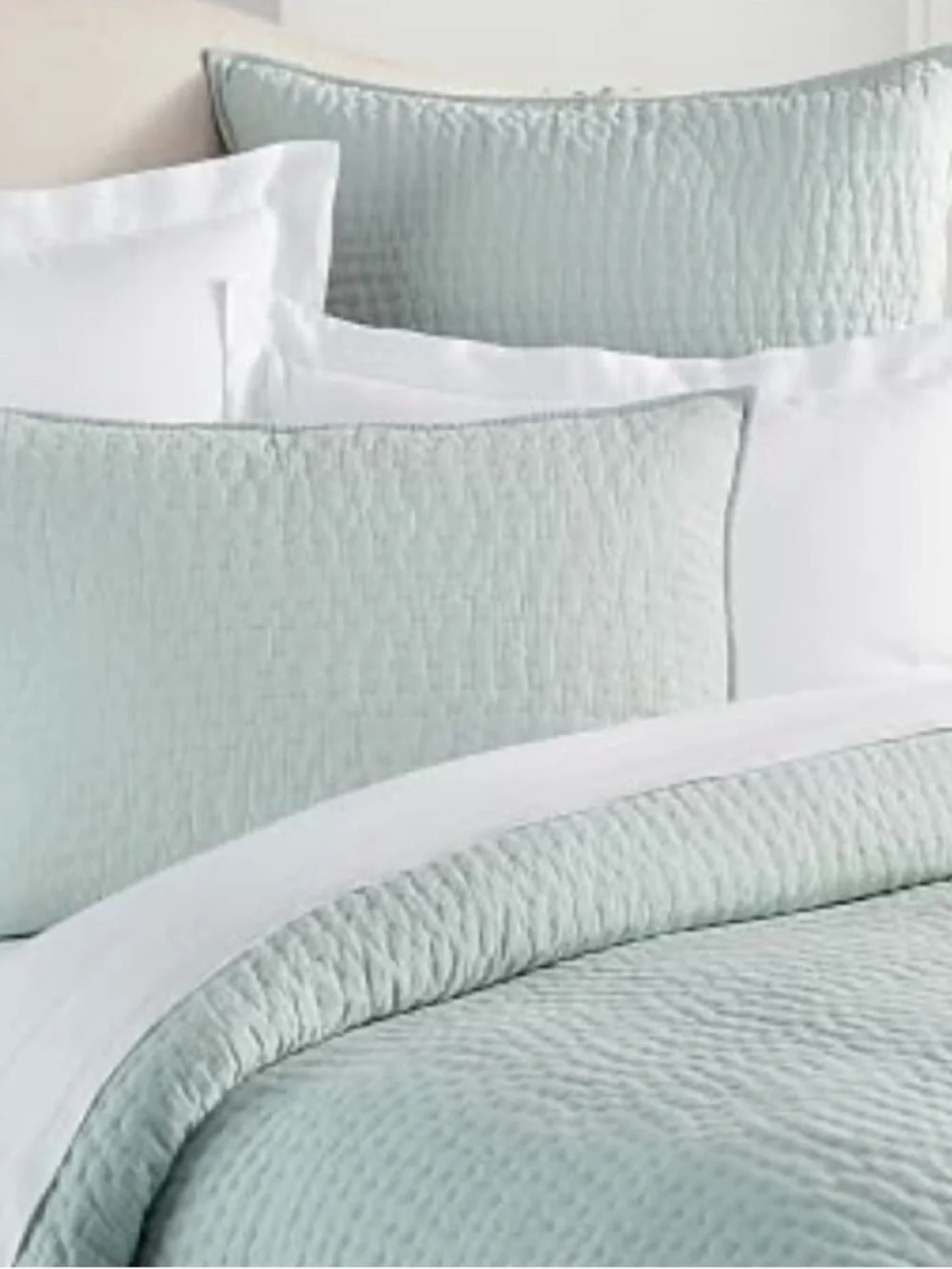 Pottery Barn Pick-Stitch Quilt Handcrafted Cotton Linen King w two euro shams